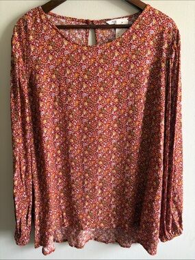 Culture Code 3X Floral Boho Peasant Blouse Burgundy Long Sleeve Plus